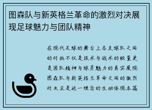 图森队与新英格兰革命的激烈对决展现足球魅力与团队精神